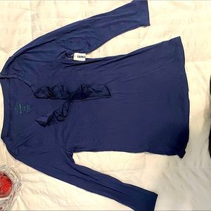 Old Navy Ruffle Henley Navy 3/4 Sleeve Top